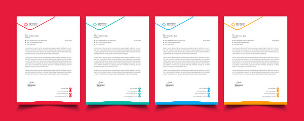 Creative professional corporate modern business style letterhead templates Simple design in minimalist style vector design illustration. color red green blue yellow 