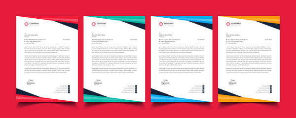 Creative professional corporate modern business style letterhead templates Simple design in minimalist style vector design illustration. color red green blue yellow 
