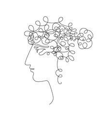 One Line Drawing Woman Face. Beauty Female Portrait