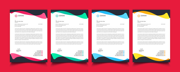 Creative professional corporate modern business style letterhead templates Simple design in minimalist style vector design illustration. color red green blue yellow 