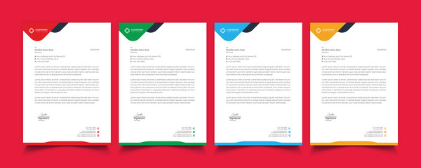 Creative professional corporate modern business style letterhead templates Simple design in minimalist style vector design illustration. color red green blue yellow 