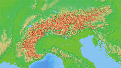 Relief geographic map of the Alps. 3d image