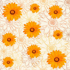 seamless pattern with a multi-colored gerbera daisies