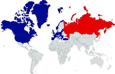 Map of world with nato countries and russia - obrazy, fototapety, plakaty