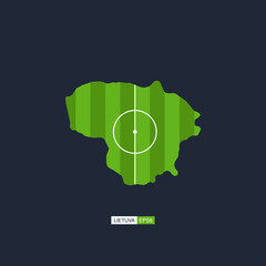 Lietuva. Map of the country with a football field. Vector football illustration.