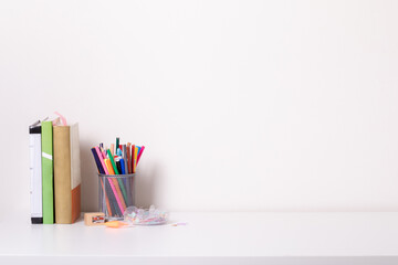 School desk in modern style on white background.