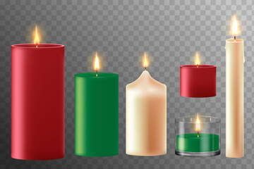 Set of realistic candles of different color