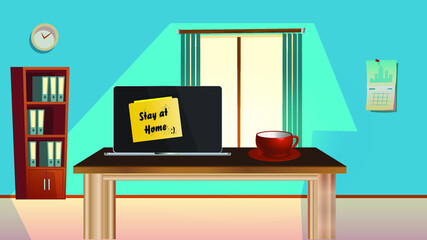 Let's Stop COVID-19 Stay at home Work at home Live in home text under Laptop,Computer COVID 19 or coronavirus protection campaign Virus prevention concept. Vector illustration coronavirus outbreak.