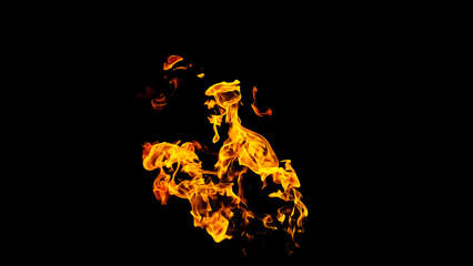 Fire flames on black background isolated. Burning gas or gasoline burns with fire and flames....