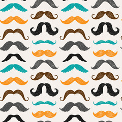 Vector seamless pattern with mustache silhouettes. Ideal for cards, invitations, baby shower, party, kindergarten, children room decoration.