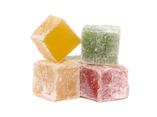 Colorful Turkish delight isolated on white	