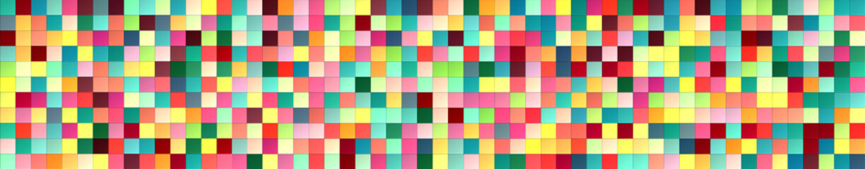 Horizontal texture panel made of multi-colored square tiles. texture and endless seamless pattern. 