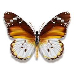 The plain tiger known as Danaus chrysippus, with bright orange yellowish and dark brown and white spots from indoaustral region
