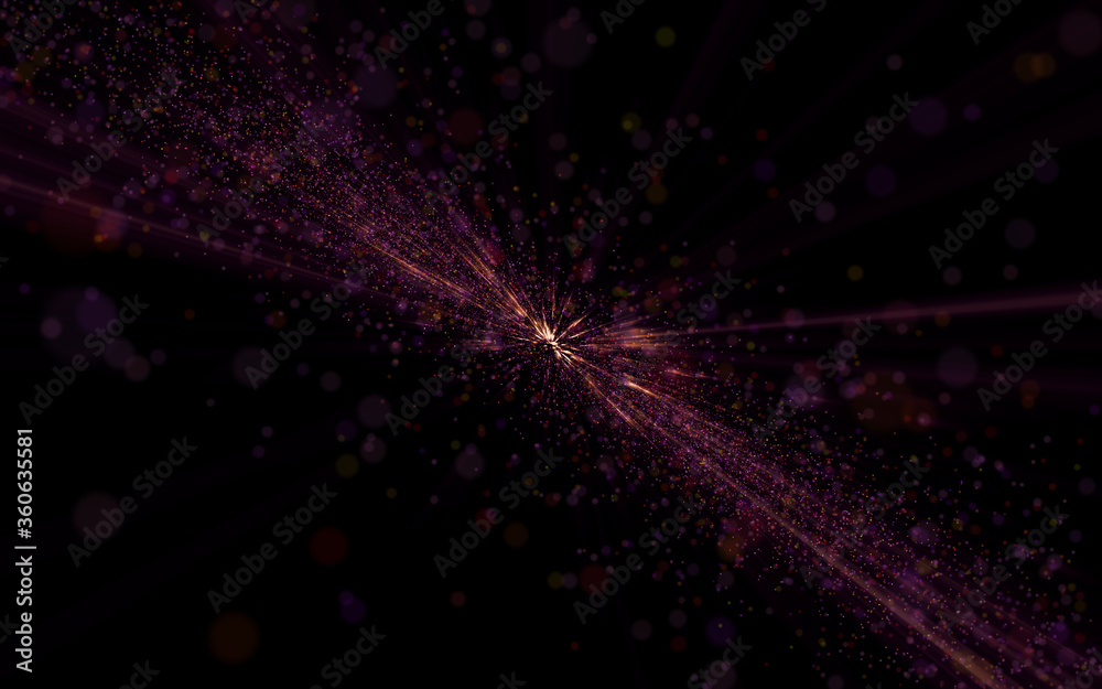 Poster abstract cosmic background and light rays and particles.