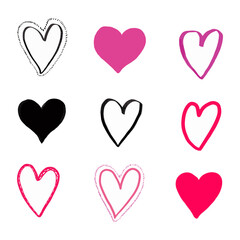 Heart doodles. Hand drawn hearts. Design elements for Valentine's day. Vector EPS 10.