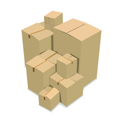 Pile of open cardboard boxes isolated on a white background. Vector illustration.