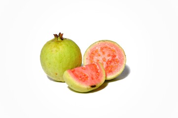 Close up red guava isolated. Tropical fruit concept