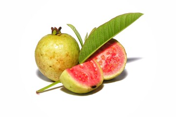 Close up red guava isolated. Tropical fruit concept