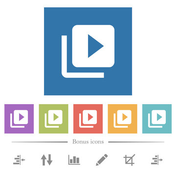 Video library flat white icons in square backgrounds