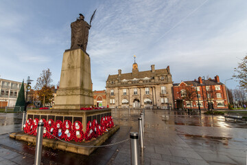 Memorial Square with Municipal Buildings and the War Memorial, Crewe, Cheshire