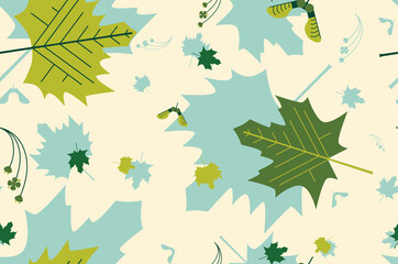 Leaf pattern. Maple leaves. Green and Cyan.