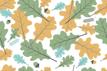 Leaf seamless pattern. Oak. Acorn.