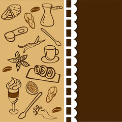 Coffee and chocolate pattern. Outline illustration in vector