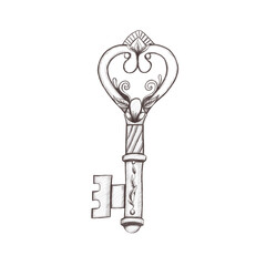 Vintage style old key 300 dpi digital art