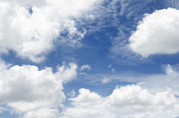 beautiful blue sky and white fluffy cloud horizon outdoor for background.