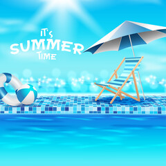 Summer Holidays poster, background with open air swimming pool. Vector illustration