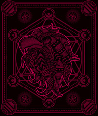 Eagle head  mandala style with sacred geometry pattern-vector retro illustration.
