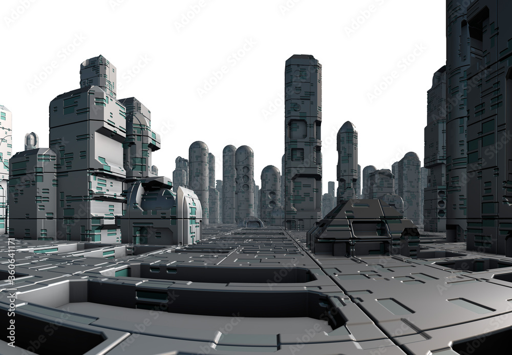 Wall mural 3D Rendered Futuristic City on White Background - 3D Illustration