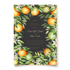 elegant watercolor orange fruitswedding invitation card designs