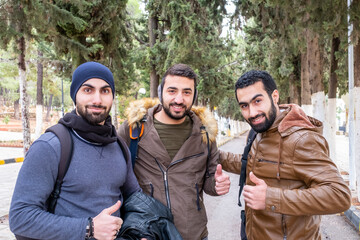 Fototapeta premium Happy arabic muslim friends enjoying life at university