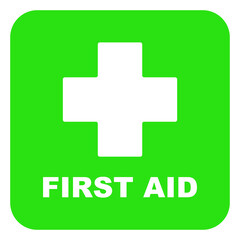 Obraz premium First aid kit. Green medical cross vector icon for pharmacy and emergency
