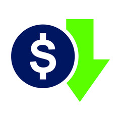 Low cost or cost reduction icon. Dollar down symbol vector illustration isolated on white background