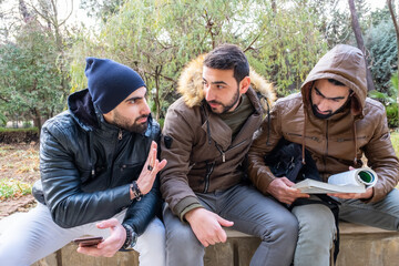 Arabic muslim friends at university studying togther
