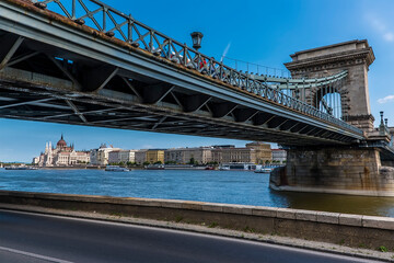 Fototapeta na wymiar A view across the River Danube, Budapest under the 