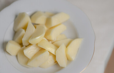 Sliced ​​raw potatoes in a plate