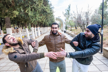 Happy arabic friends enjoying their time at university