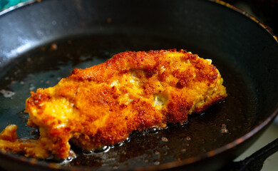 Chicken bread. Cooked in a pan.