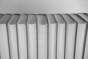 Books in a row on a white background