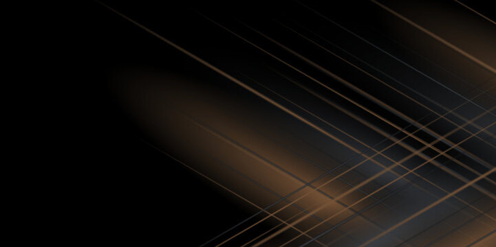 Dark black neutral gold lines light speed abstract background for presentation design 