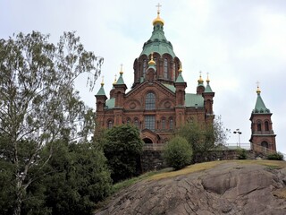 Fototapeta na wymiar View of cathedral and hill in Helsinki
