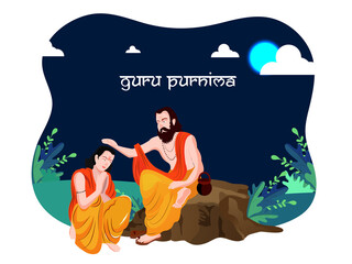 Guru Purnima Illustration , guru or shishya concept of night . festival of hindu, buddhist and nepalese. full moon night.Print - obrazy, fototapety, plakaty