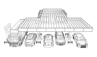 Electric Car Charging Station with Cars and Truck