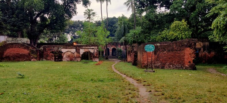 Natore, Bangladesh-November 8, 2019: Archaeological and Terra cotta slabs, Natore Rajbari of Rani Bhabani was a prominent royal palace. It was the residence and seat of the Rajshahi Raj family. 
