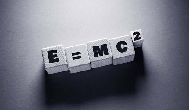 E = mc 2 Word with Wooden Cubes