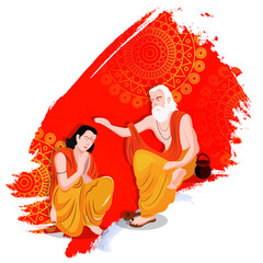 Guru purnima concept illustration, grunge background with guru or shishaya. - obrazy, fototapety, plakaty