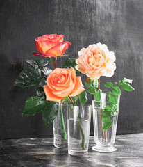 bouquet colorful of roses in a glass vase